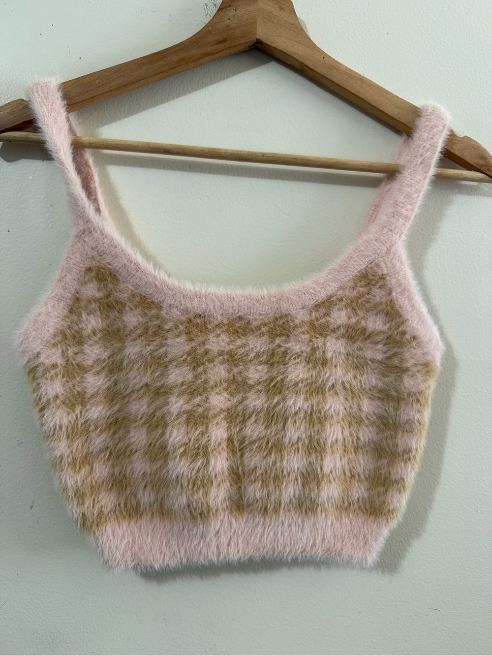 For Love & Lemons Pink and Tan Fuzzy Knit Tank - Picture 1 of 3